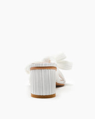 (Clean Up - Delivery in 3-5 days) Pleated Bow Open Toe Chunky Block Heel Sandals