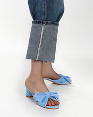 (Clean Up - Delivery in 3-5 days) Pleated Bow Open Toe Chunky Block Heel Sandals