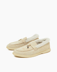 Suede and Shearling Fur Charms Walk Loafers