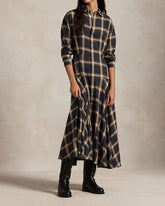 Plaid Twill Paneled Shirt Dress