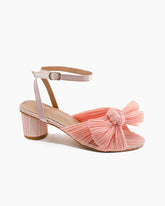 (Clean Up - US 7) Pleated Bow Open Toe Chunky Block Slingback Heel Sandals