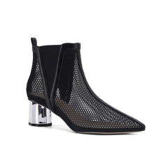 (Clean Up - US 6/US 6.5) Pointed Hollow Mesh Thick Heels Boots