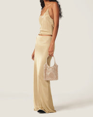 Satin Synthetic Crystal Fabric Handbag