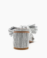 (Clean Up - US 9) Pleated Bow Open Toe Chunky Block Heel Sandals