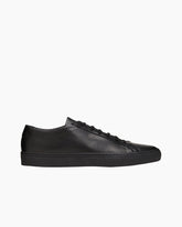Minimalist Essential Black Leather Gold Stamped Sneakers
