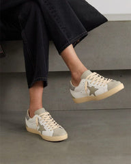 Men's White Nappa Leather Gray Star Sneakers