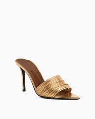 Pleated Metallic Leather High Stiletto Heel Pumps
