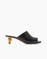 Gold Knot Heel Mules Leather Kitten Heel Pumps