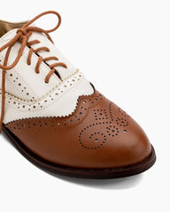 (Clean Up - US 5) Perforated Lace-up Wingtip Leather Flat Oxfords