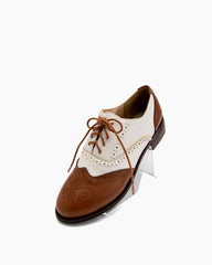 (Clean Up - US 5) Perforated Lace-up Wingtip Leather Flat Oxfords