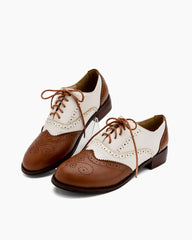 (Clean Up - US 5) Perforated Lace-up Wingtip Leather Flat Oxfords