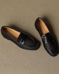 (Clean Up - US 7 ) Woven Braided Leather Casual Flat Loafers