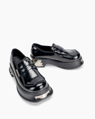 (Clean Up - US 5) Metal Platform Chunky Loafers with Detachable Decoration