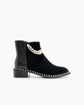 (Clean Up - US 7) Pearls Chain Round Toe Chunky Heel Ankle Boots