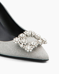 Women‘s Crystal Bloom Satin Heels