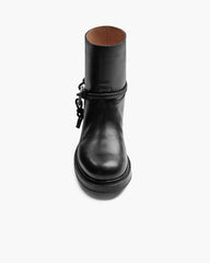 Smooth Leather Booties Metal Triangle Knot Detail Strap