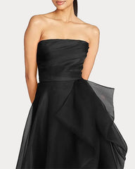 (Clean Up - 6 ) Draped Tulle Gown Evening Dress with Organza Ruffle