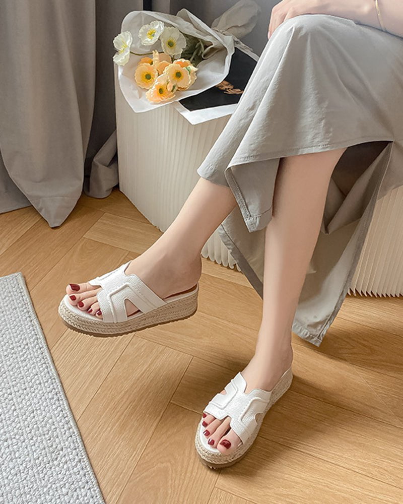 Textured Braided Espadrille Platform Slides Sandals