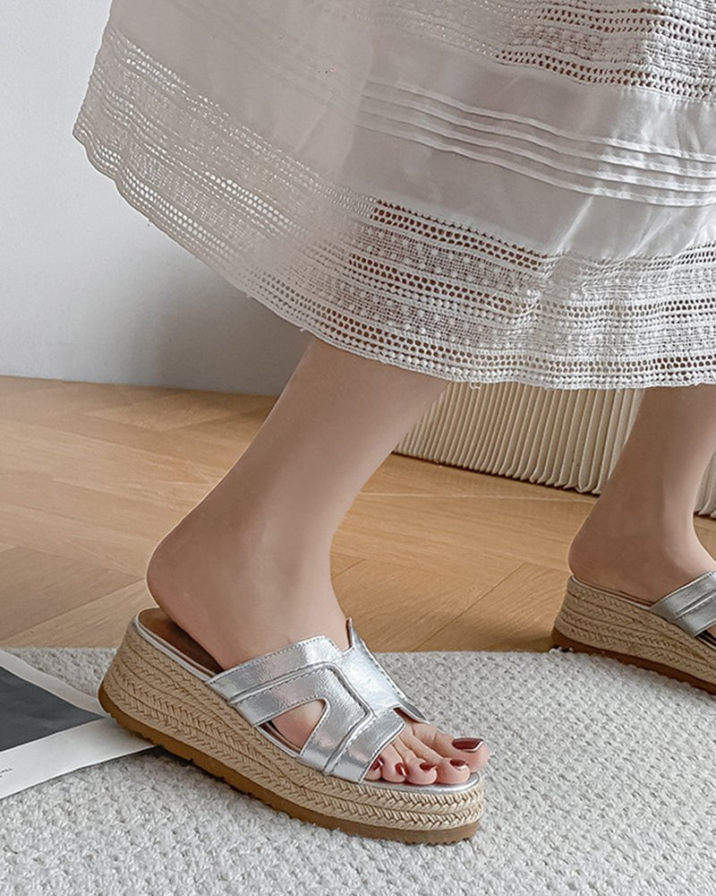 Textured Braided Espadrille Platform Slides Sandals
