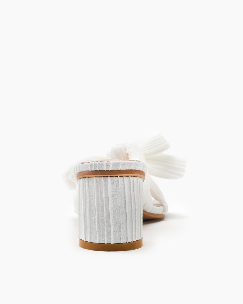 (Clean Up - Delivery in 3-5 days) Pleated Bow Open Toe Chunky Block Heel Sandals