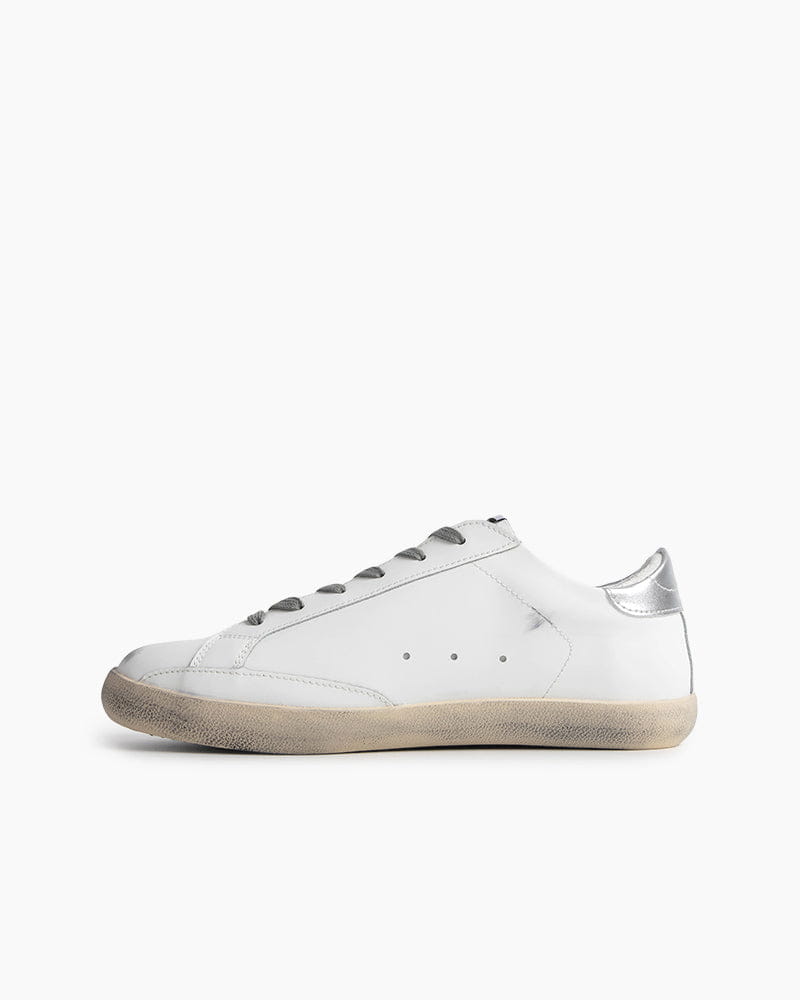 Women's Vintage Look White Skate Sneakers with Black Glitter Star