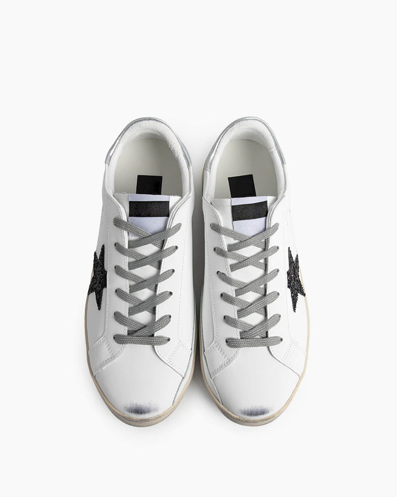 Women's Vintage Look White Skate Sneakers with Black Glitter Star