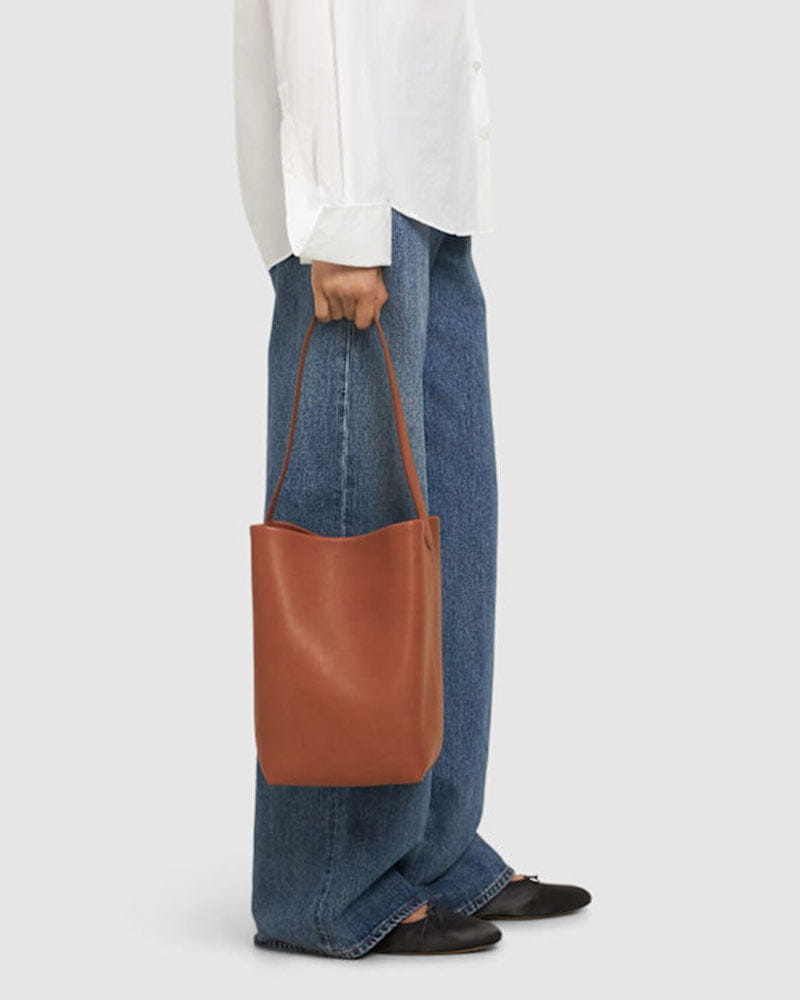 Vespera Calfskin Self Tie Bucket Bag Dark Cuir
