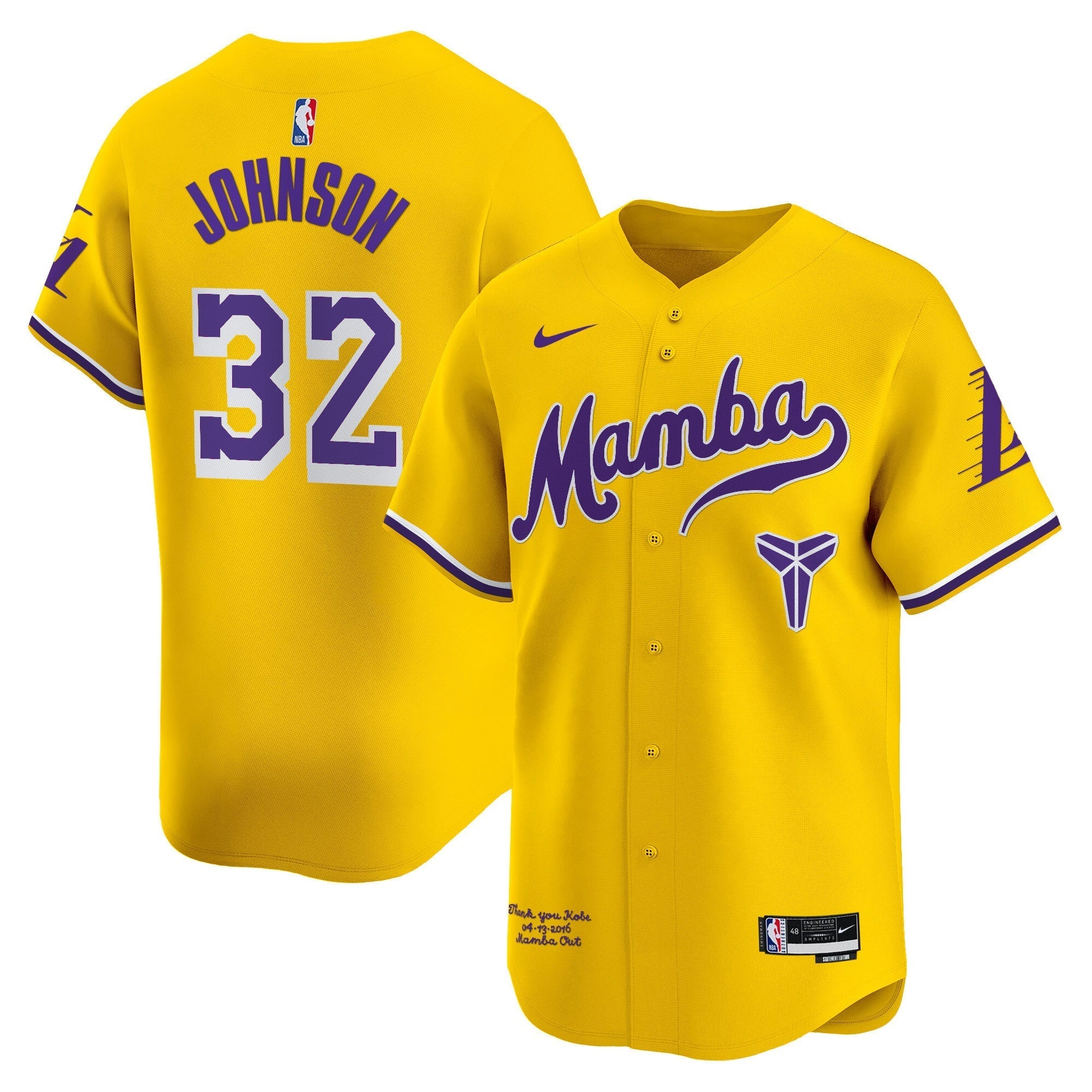 LAL Kobe Bryant Mamba Vapor Baseball Jersey - All Stitched