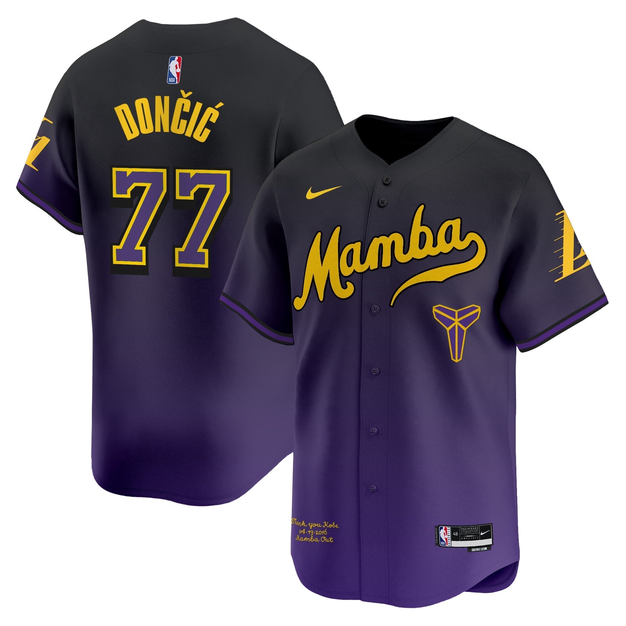 LAL Kobe Bryant Mamba Vapor Baseball Jersey - All Stitched