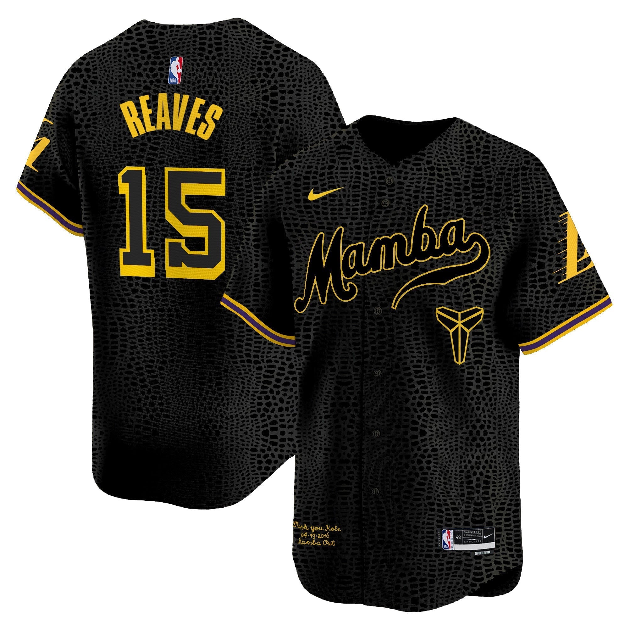 LAL Kobe Bryant Mamba Vapor Baseball Jersey - All Stitched
