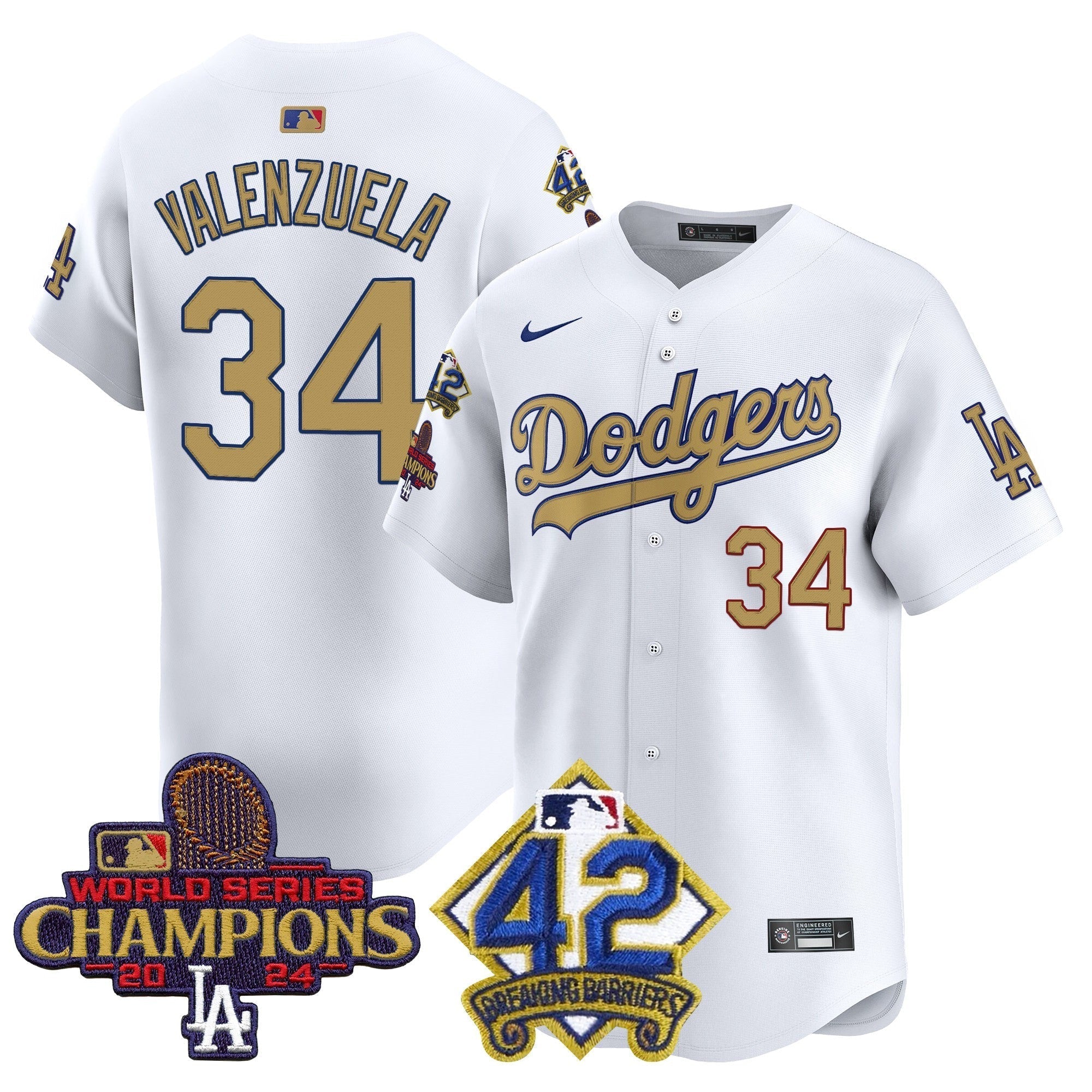 Dodgers 2024 World Series Champions & Jackie Robinson Patch Vapor Premier Limited Jersey - All Stitched