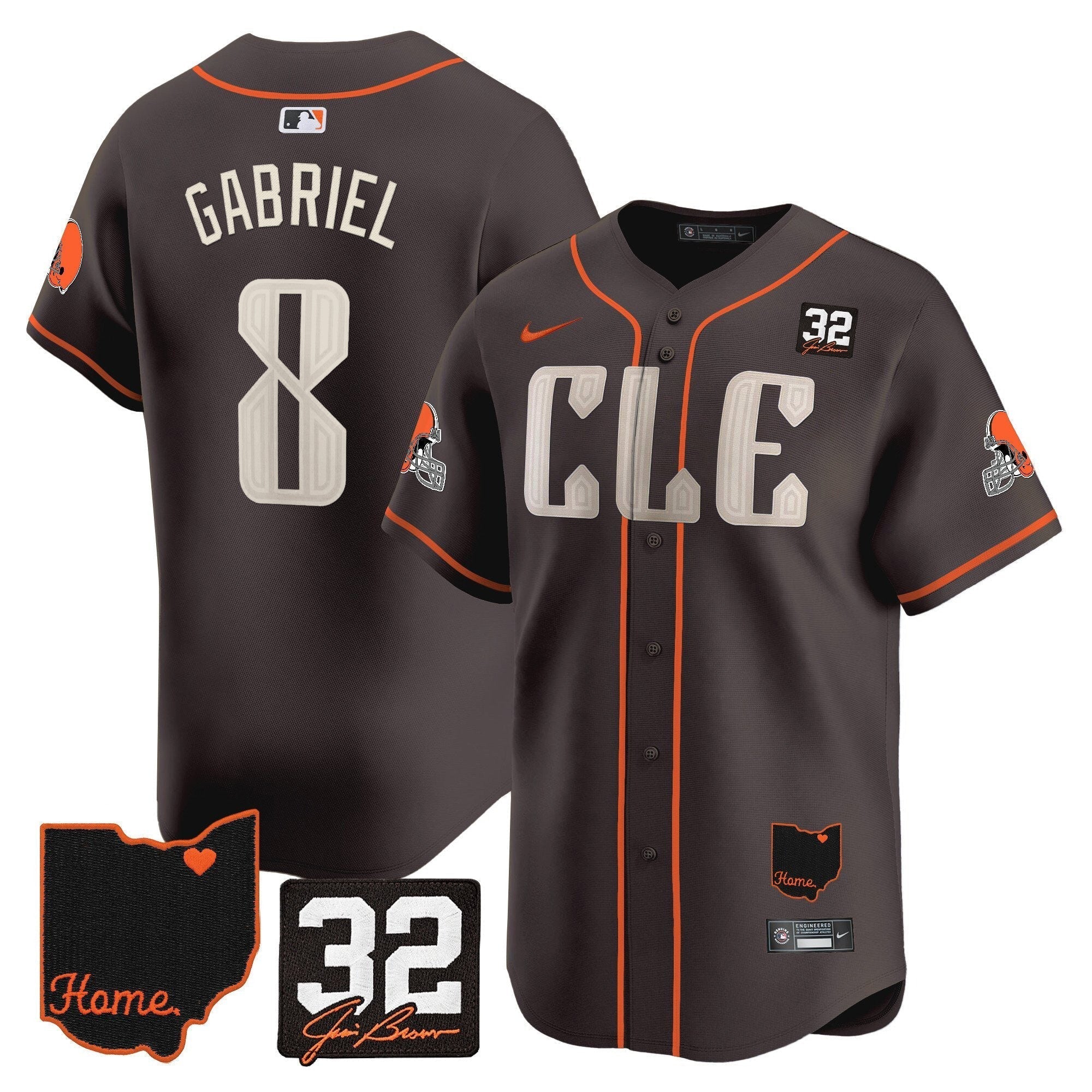 Browns #32 Jim Brown Memorial & Home Patch Vapor Premier Limited Jersey - All Stitched