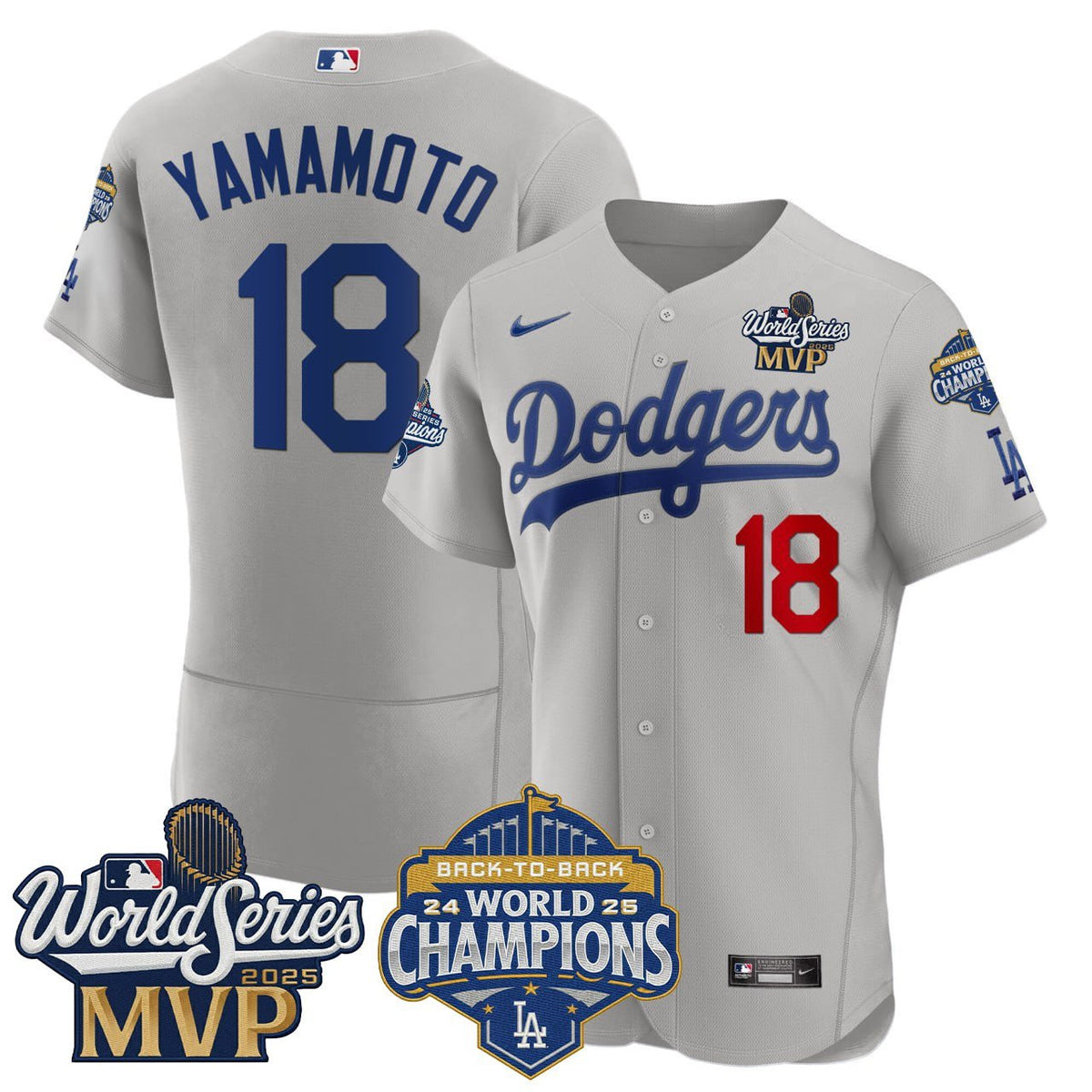 Yoshinobu Yamamoto LAD World Series Champions MVP Patch Jersey - All Stitched