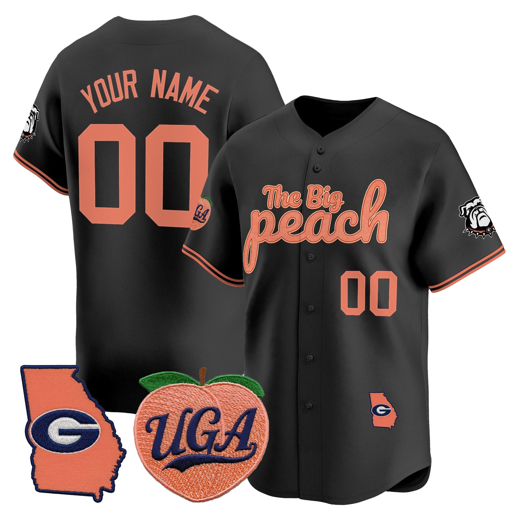 UGA The Big Peach Vapor Baseball Custom Jersey - All stitched