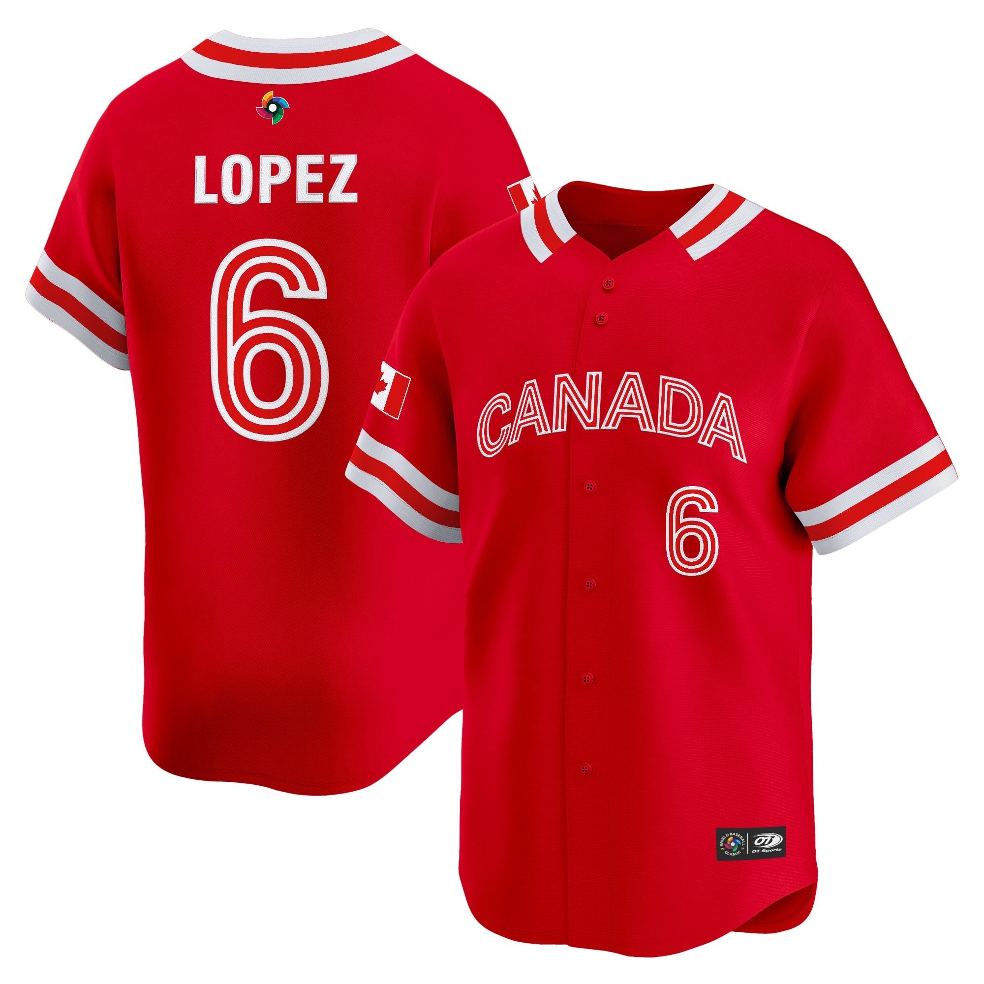 Team Canada World Baseball Classic Vapor Premier Jersey - 2026 Roster (Projected Number) - All Stitched