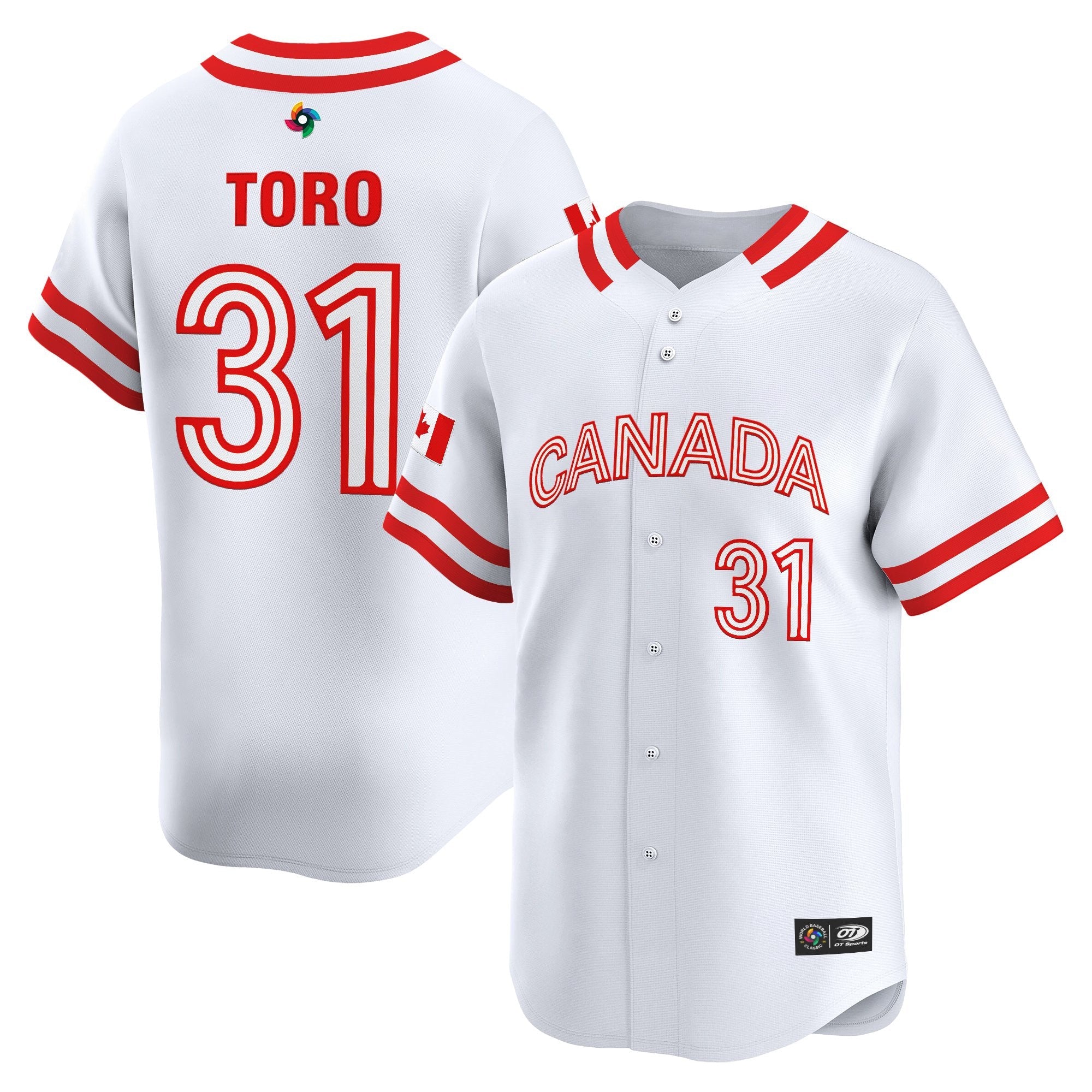 Team Canada World Baseball Classic Vapor Premier Jersey - 2026 Roster (Projected Number) - All Stitched