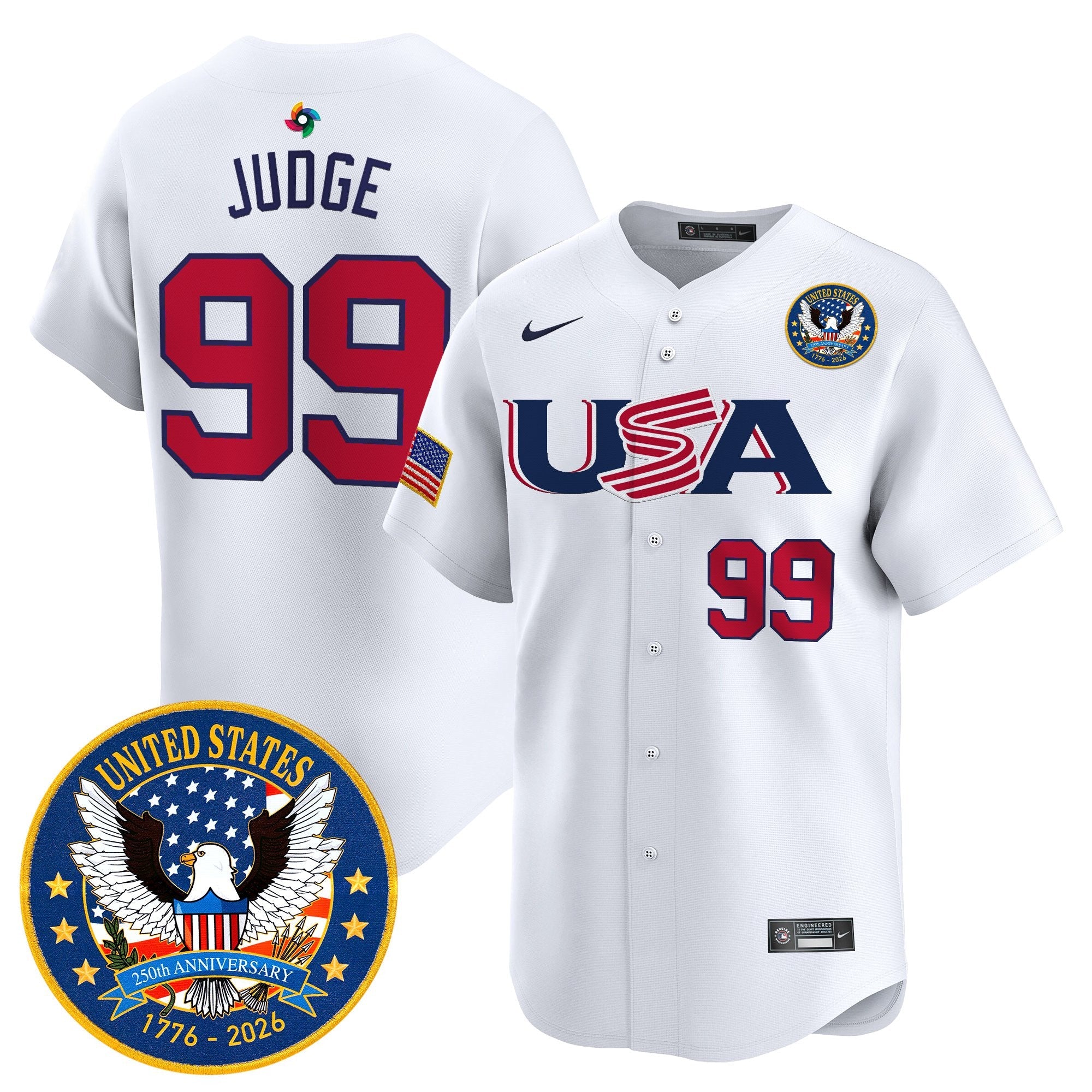 Team USA World Baseball Classic United States 250th Anniversary Patch Vapor Premier Jersey - 2026 Roster - All Stitched