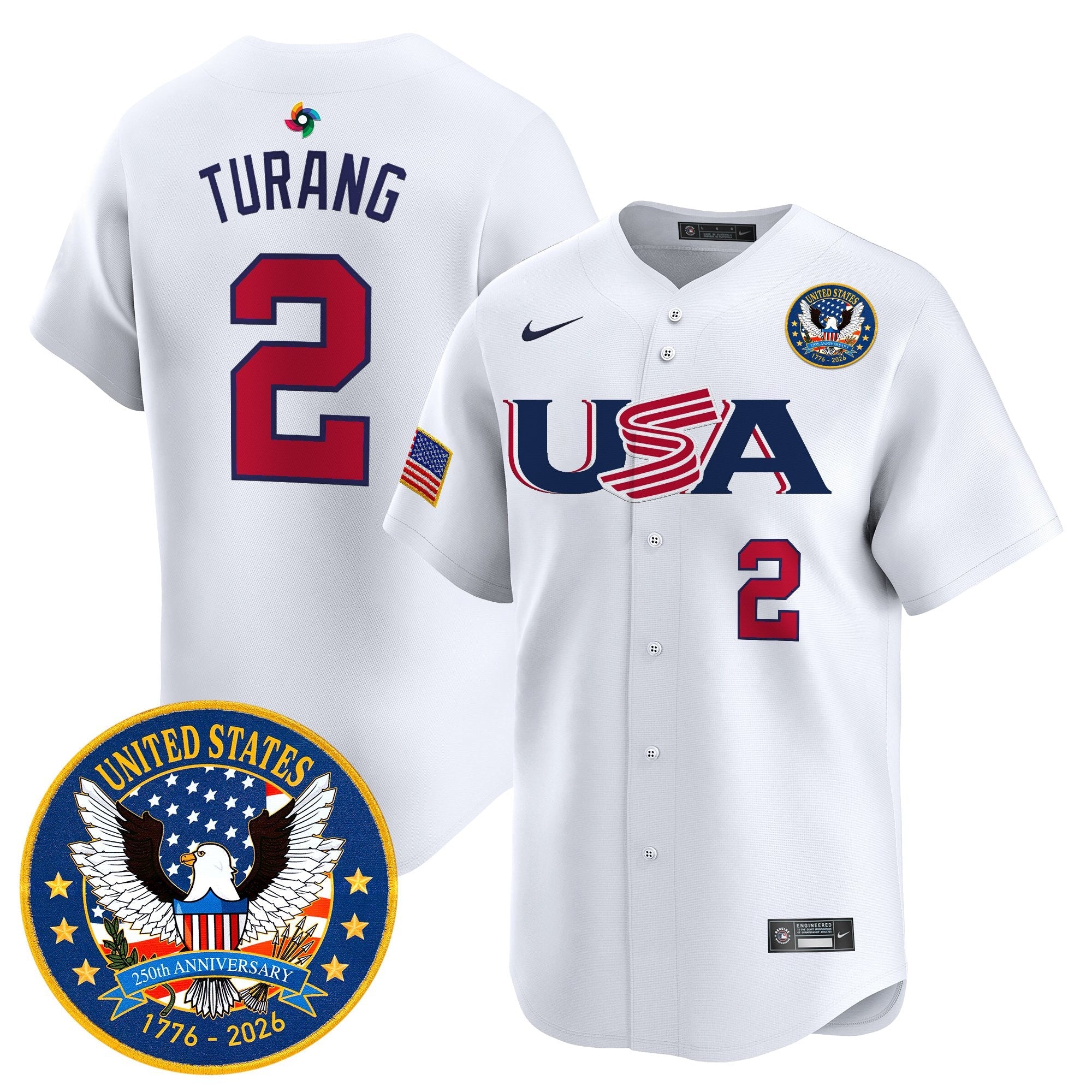 Team USA World Baseball Classic United States 250th Anniversary Patch Vapor Premier Jersey - 2026 Roster - All Stitched