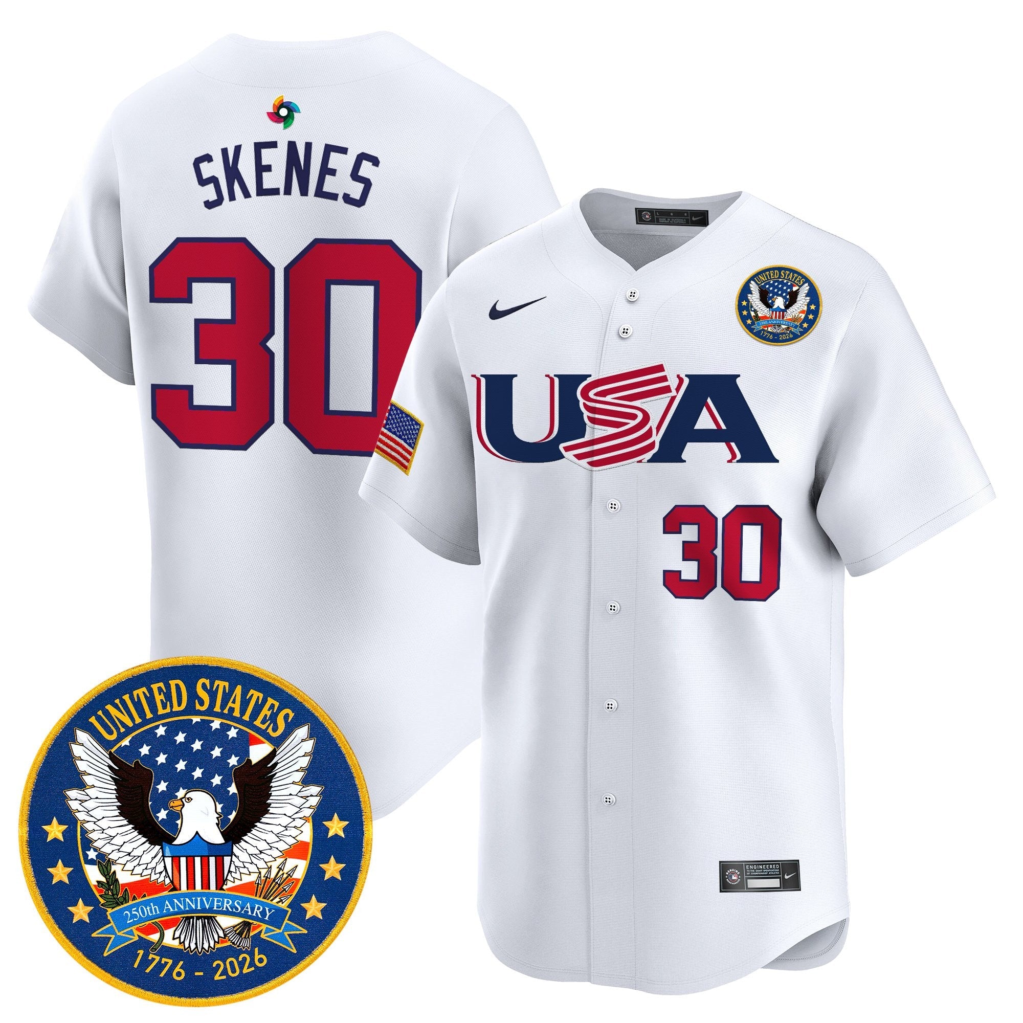 Team USA World Baseball Classic United States 250th Anniversary Patch Vapor Premier Jersey - 2026 Roster - All Stitched