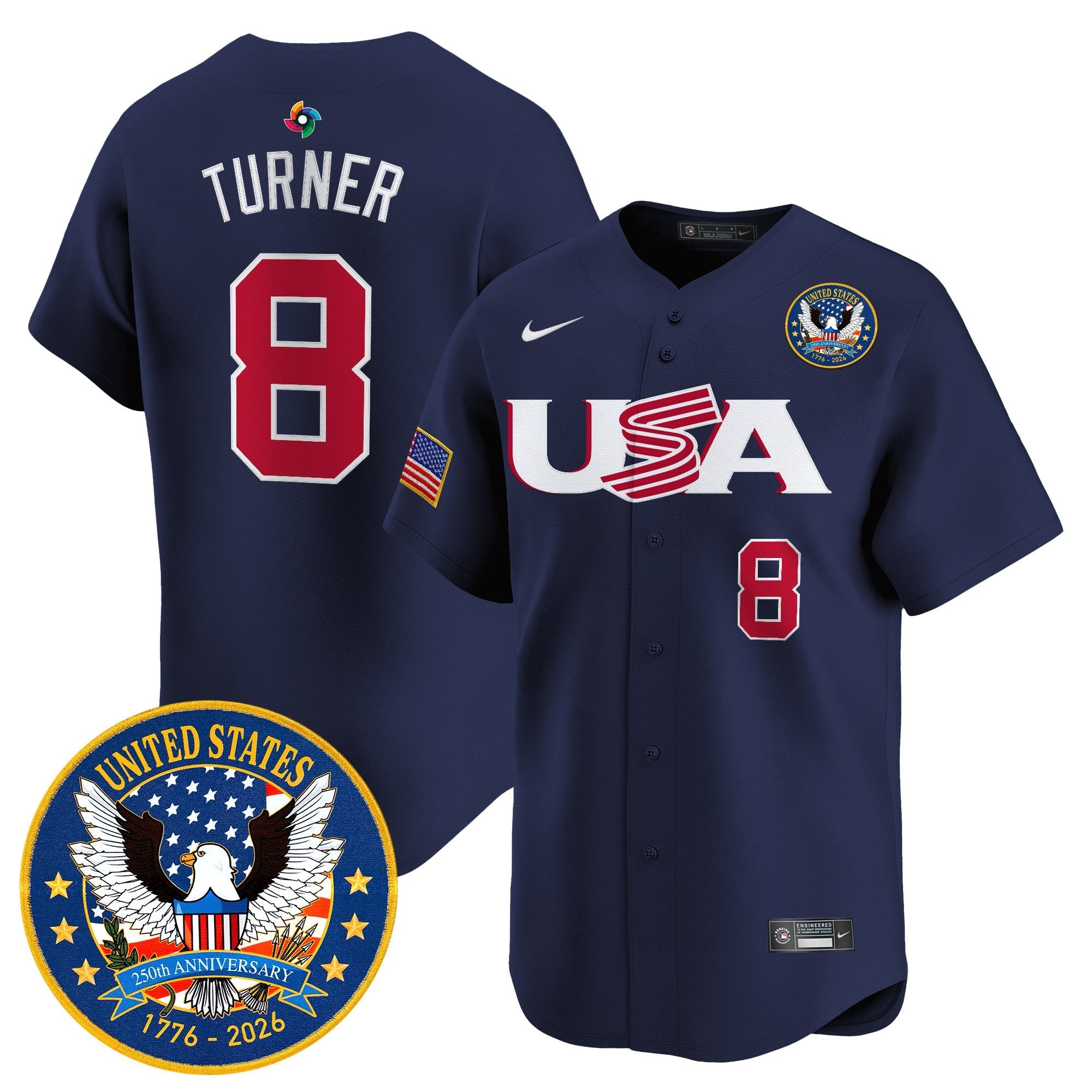 Team USA World Baseball Classic United States 250th Anniversary Patch Vapor Premier Jersey - 2026 Roster - All Stitched