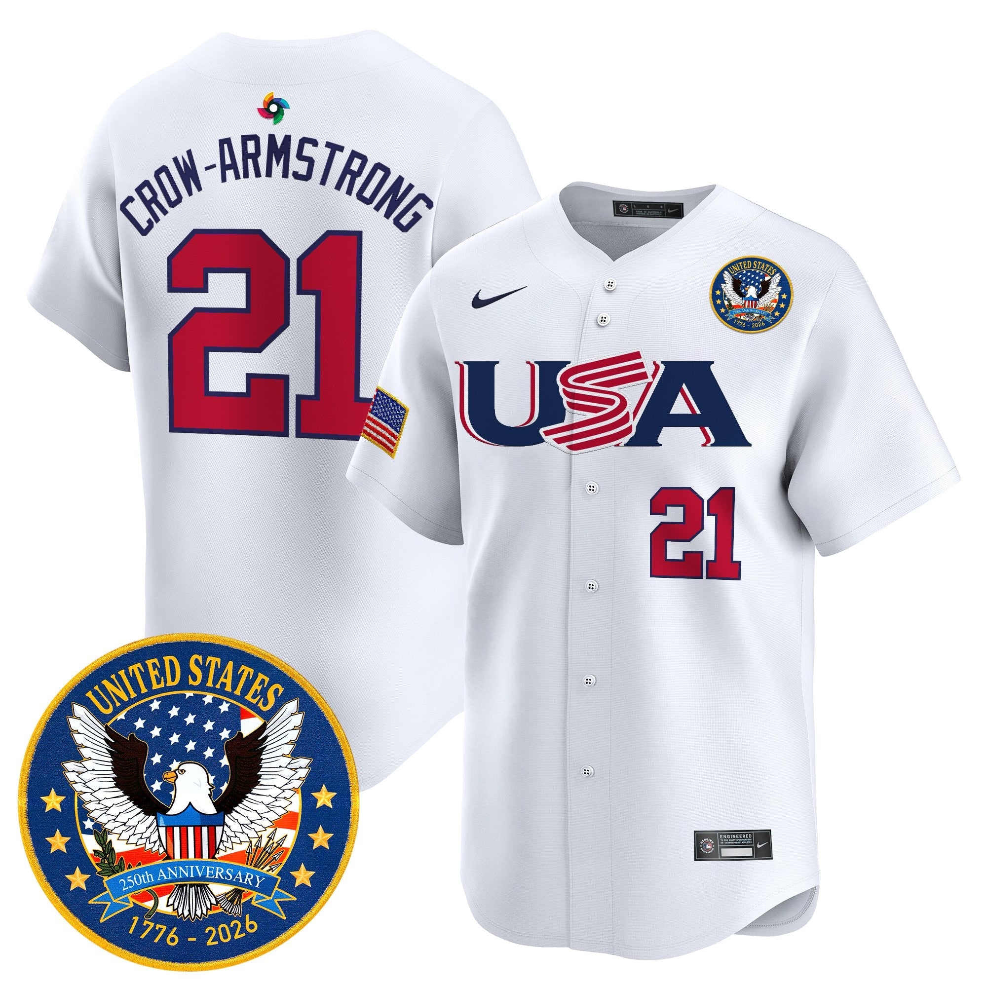 Team USA World Baseball Classic United States 250th Anniversary Patch Vapor Premier Jersey - 2026 Roster - All Stitched