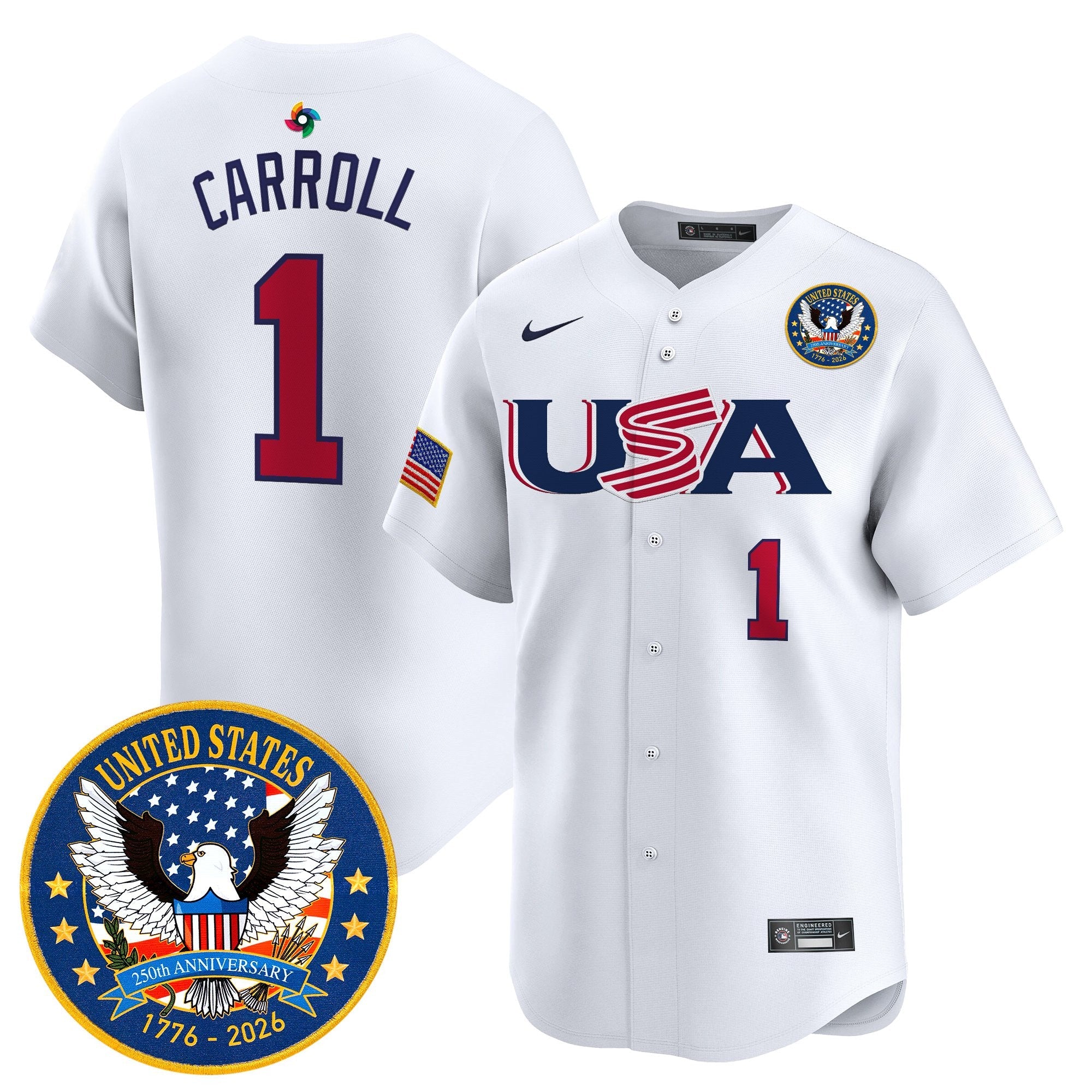 Team USA World Baseball Classic United States 250th Anniversary Patch Vapor Premier Jersey - 2026 Roster - All Stitched