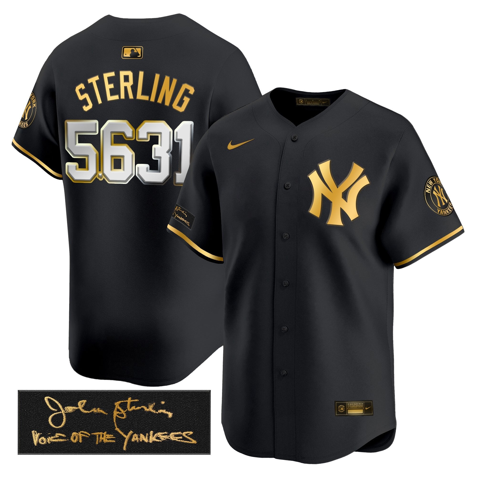 NYY John Sterling "The Voice of the Yankees" Tribute Patch Vapor Premier Limited Jersey - Stitched
