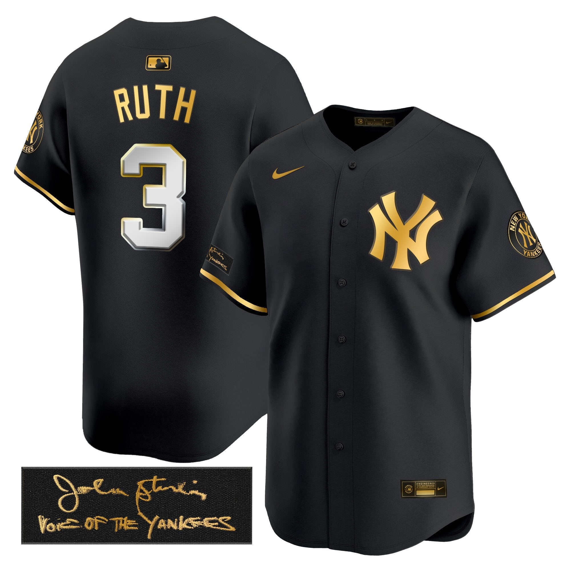 NYY John Sterling "The Voice of the Yankees" Tribute Patch Vapor Premier Limited Jersey - Stitched