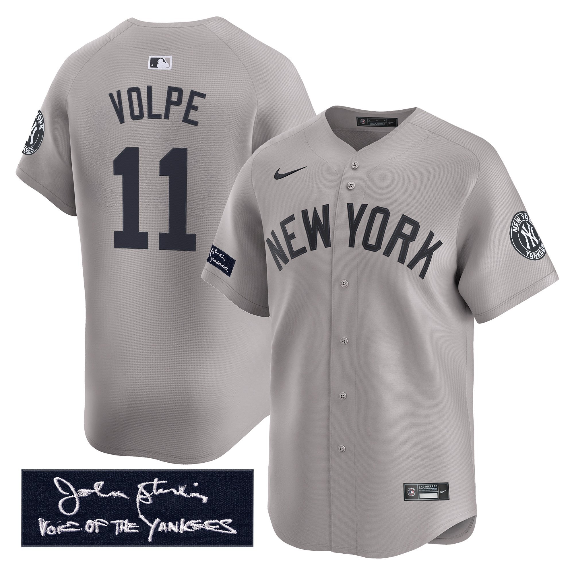 NYY John Sterling "The Voice of the Yankees" Tribute Patch Vapor Premier Limited Jersey - Stitched