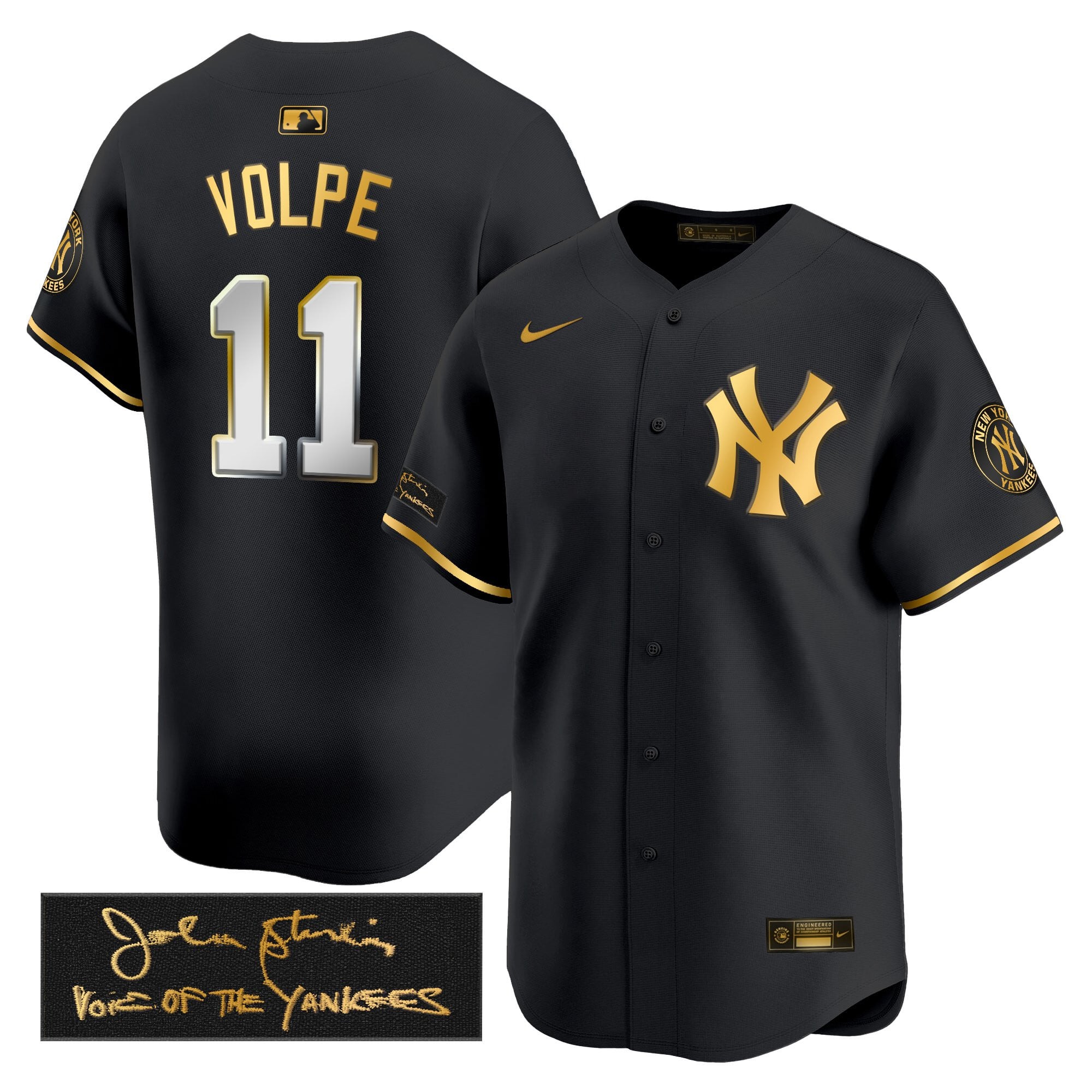 NYY John Sterling "The Voice of the Yankees" Tribute Patch Vapor Premier Limited Jersey - Stitched