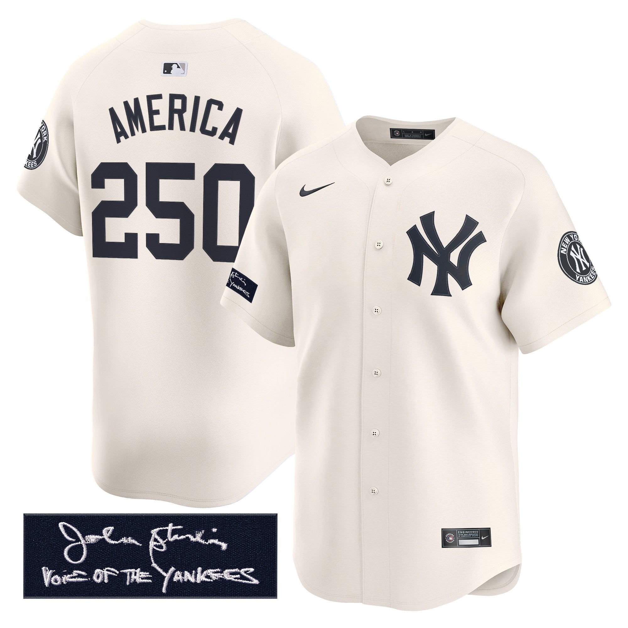 NYY John Sterling "The Voice of the Yankees" Tribute Patch Vapor Premier Limited Jersey - Stitched