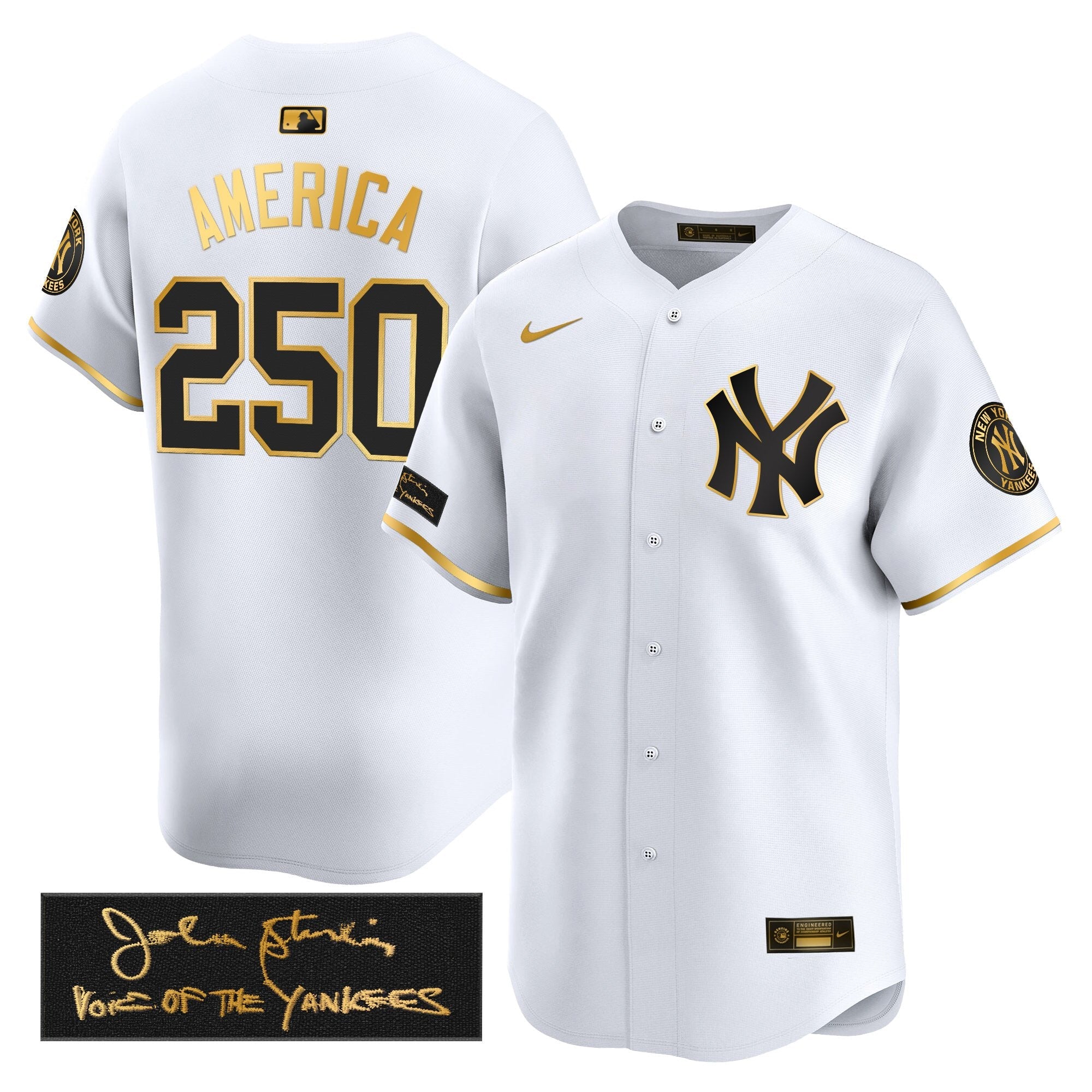 NYY John Sterling "The Voice of the Yankees" Tribute Patch Vapor Premier Limited Jersey - Stitched