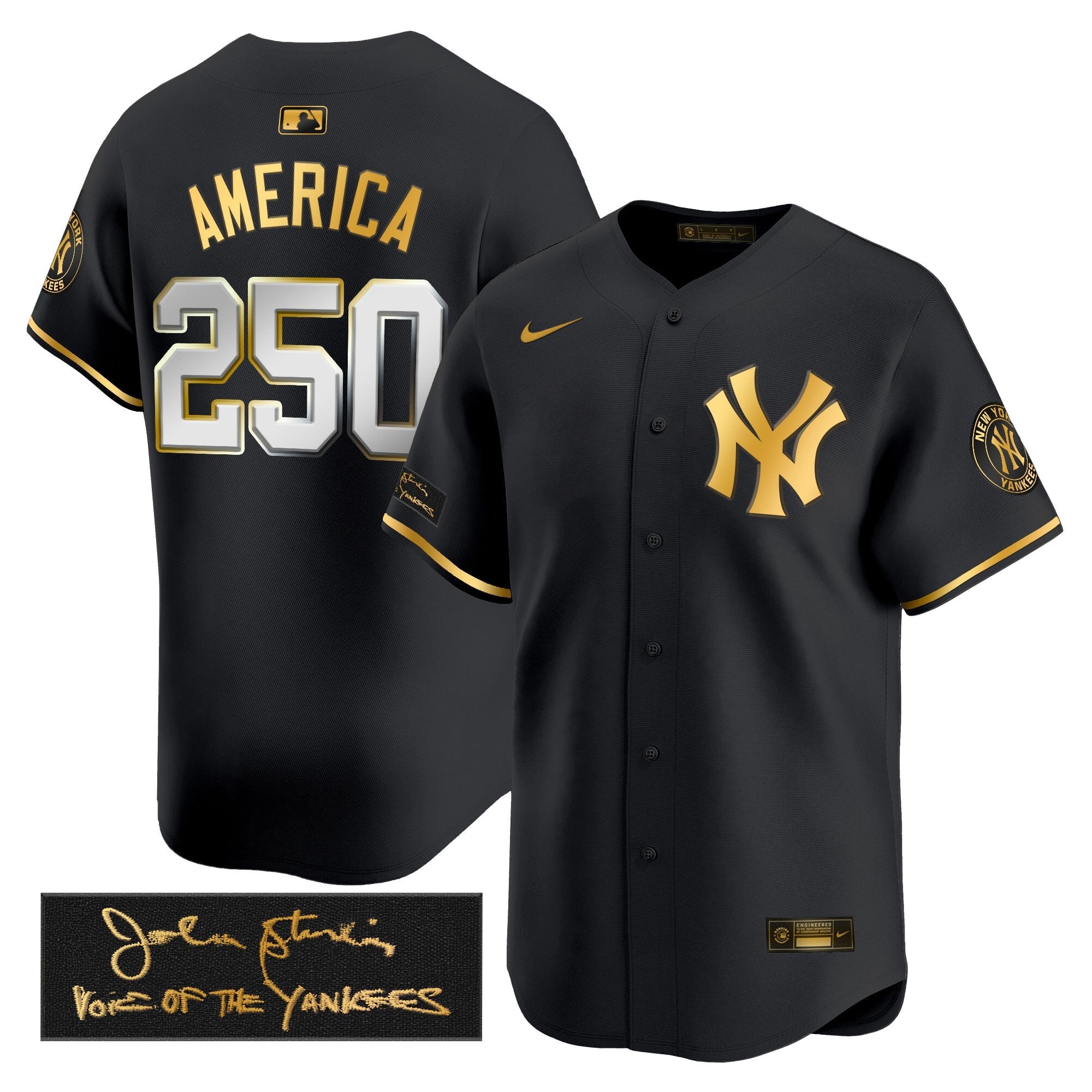 NYY John Sterling "The Voice of the Yankees" Tribute Patch Vapor Premier Limited Jersey - Stitched