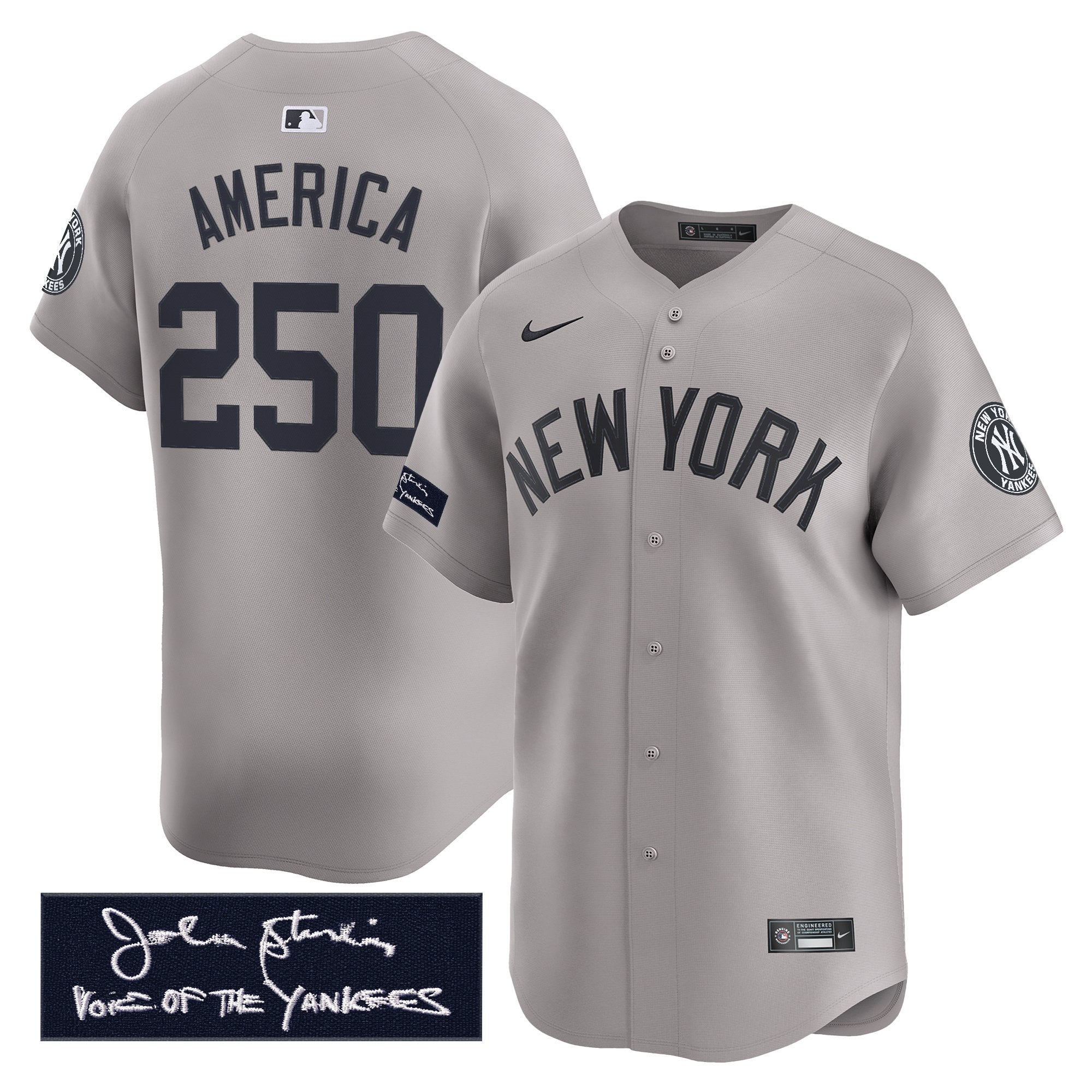 NYY John Sterling "The Voice of the Yankees" Tribute Patch Vapor Premier Limited Jersey - Stitched